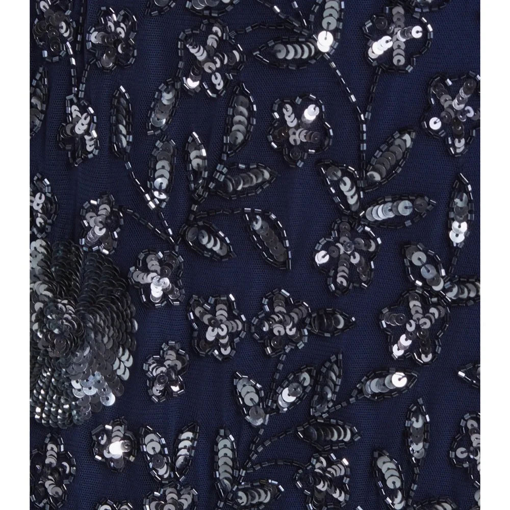 Pisarro Nights | Elegant Navy Blue Sequin Evening Gown | Size 14 - Picture 6 of 11